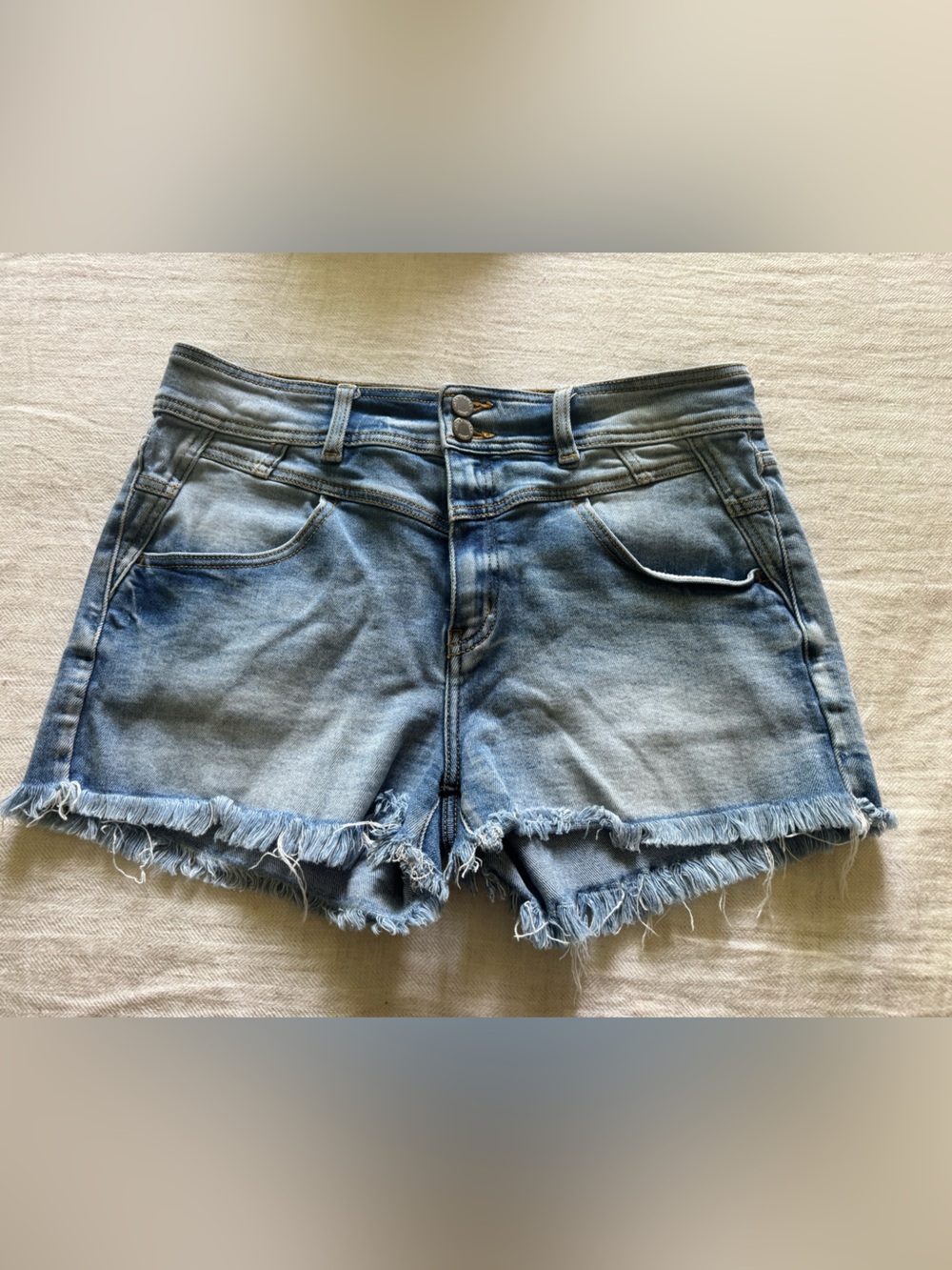 KanCan Light Blue Frayed Hem Denim Shorts